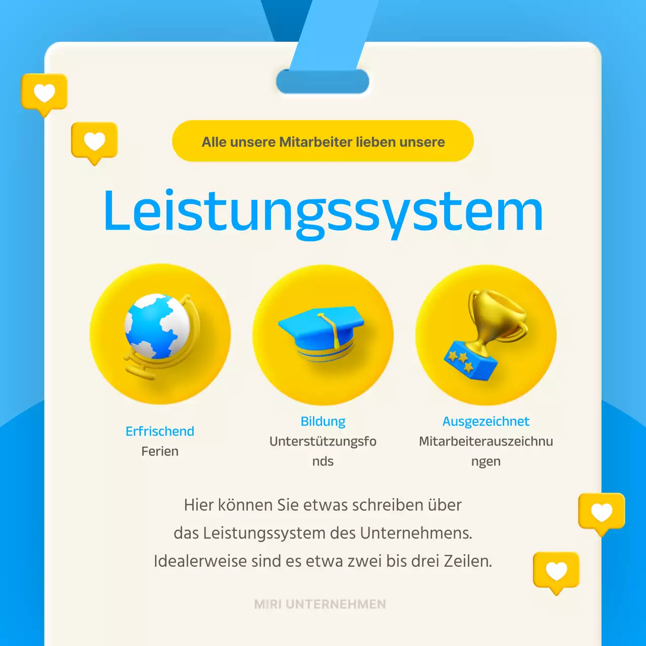 Stereoskopisches 3D-Konzept in Blau und Gelb zur Einführung von innerbetrieblichem Wohlbefinden