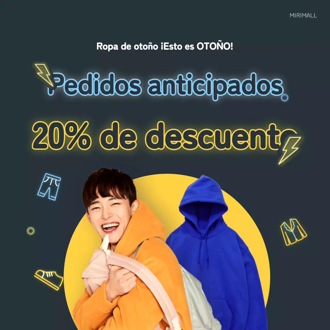 Concepto de promoción de ropa en amarillo neón y azul