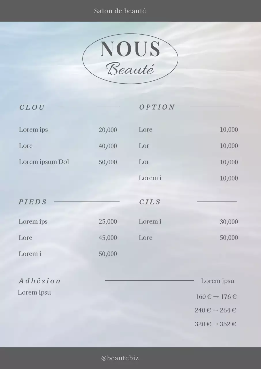 Affiche de menu en caractères gris sur fond de vagues mystiques