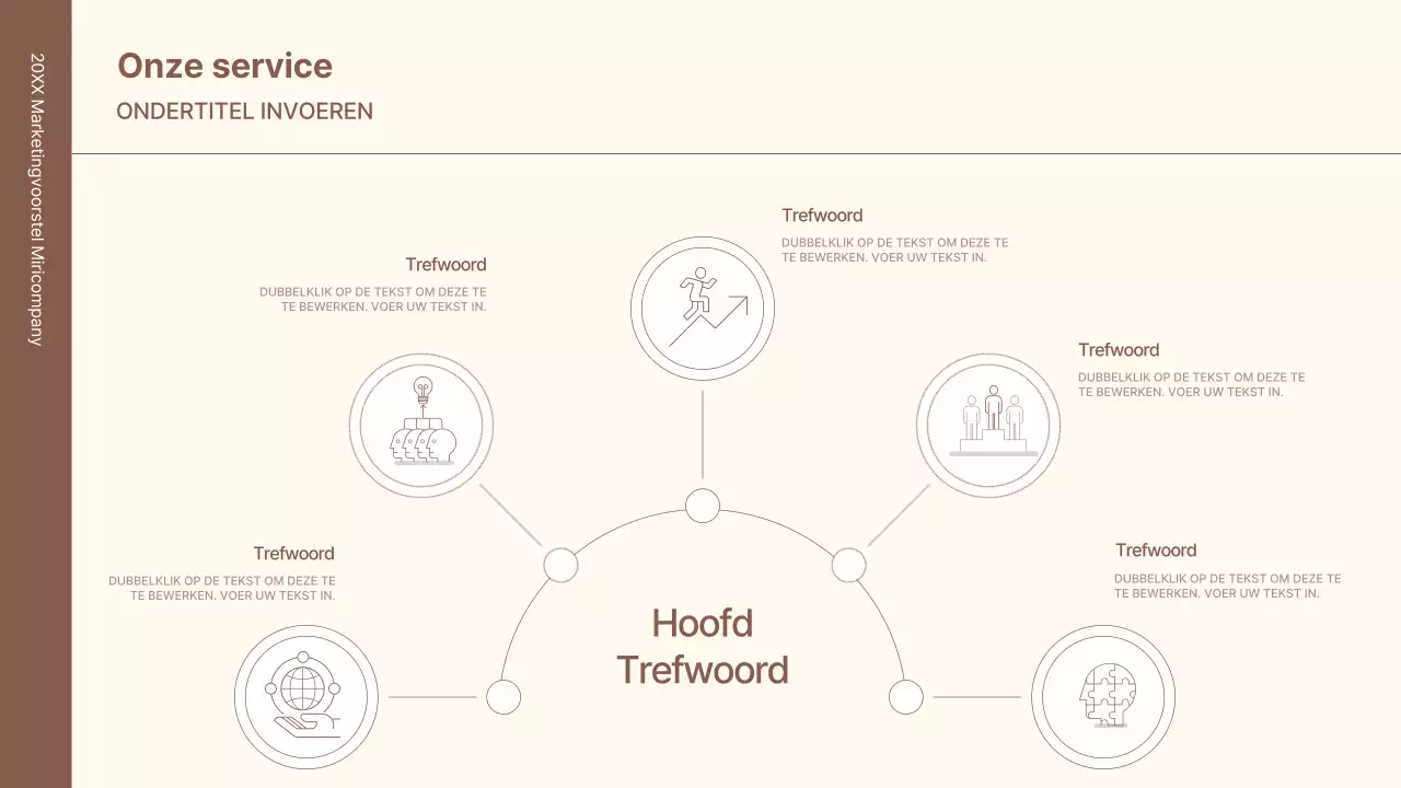 Een zakelijke conceptkit met minimalistische en eenvoudige lijnen in bruin.
