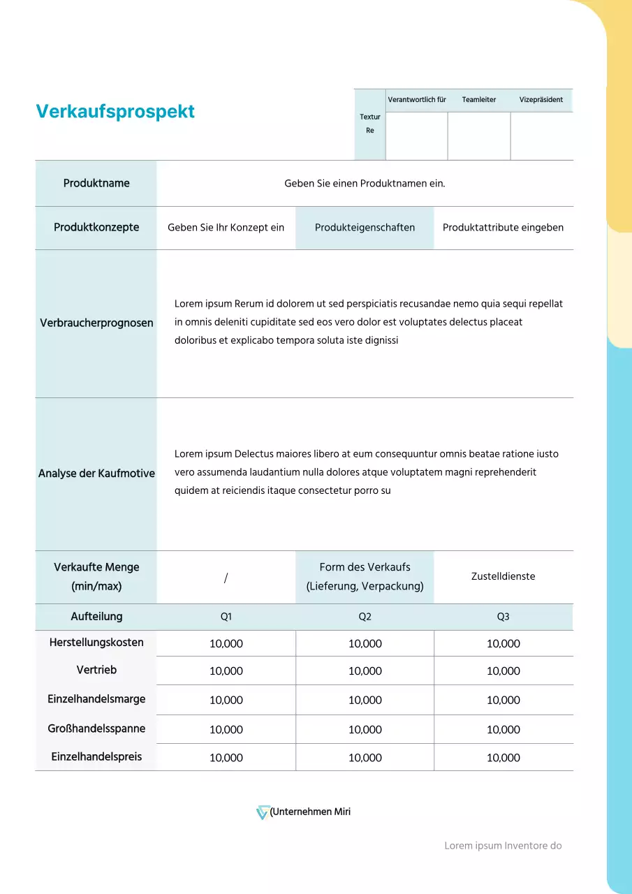 Ein Verkaufsargument mit einem hellblauen und gelben Konzept in abgerundeter Form