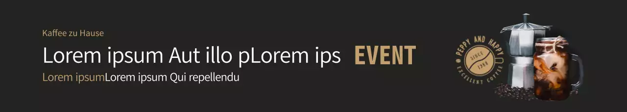 Schwarzes und braunes Veranstaltungsbanner zum Thema Kaffee