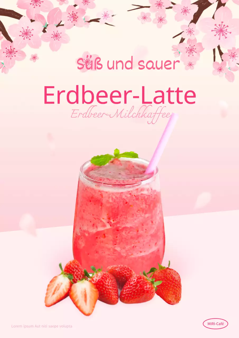Cafe-Menü mit rosa, frischen Erdbeeren