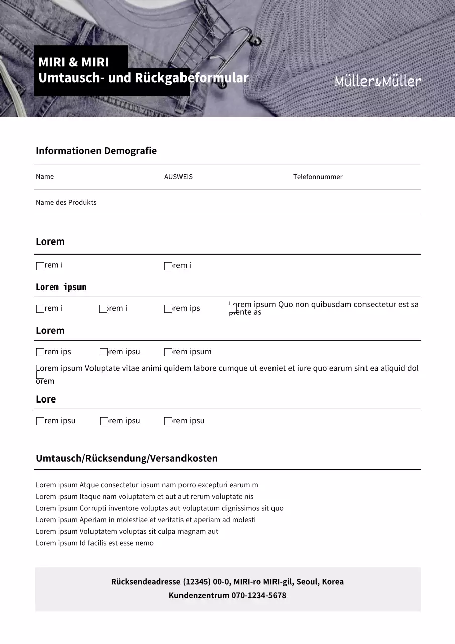 Formular für den Austausch von lila Fotos