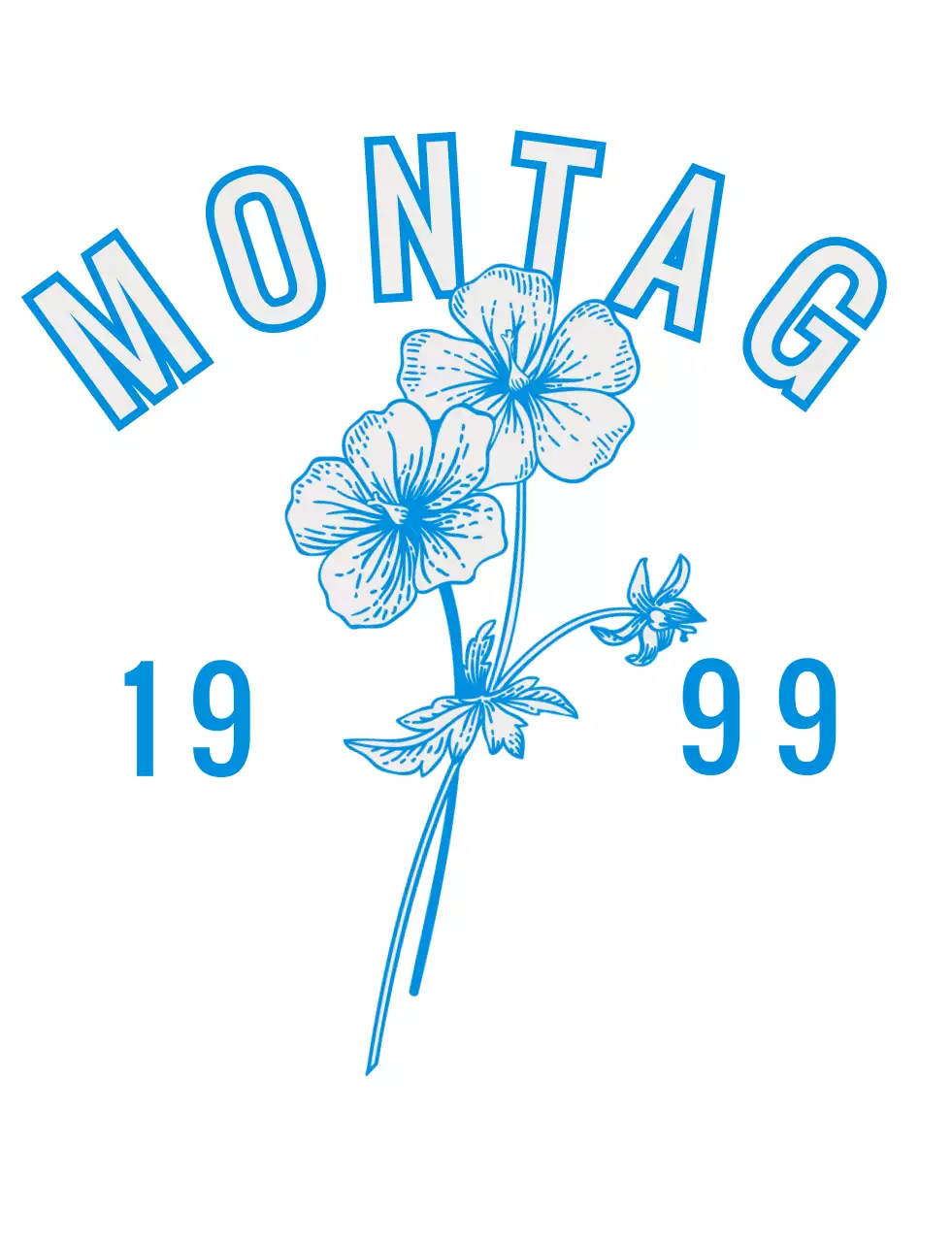 Blumige Vintage-Illustrationen und blaue Wochentags-Schriftzüge