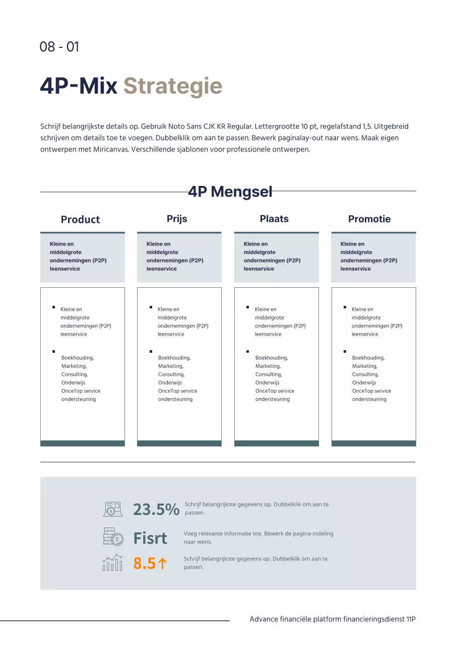 Marineblauw eenvoudig bedrijfsfinanciering P2P bedrijfsplan