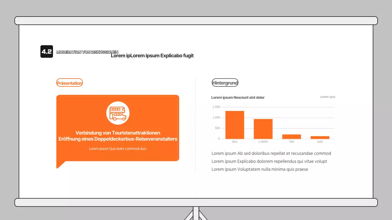 Diskussionspräsentation mit orangefarbener Illustration