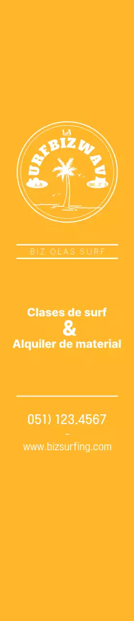 Un sencillo logotipo azul y amarillo con el emblema del surf para promocionar la tienda.