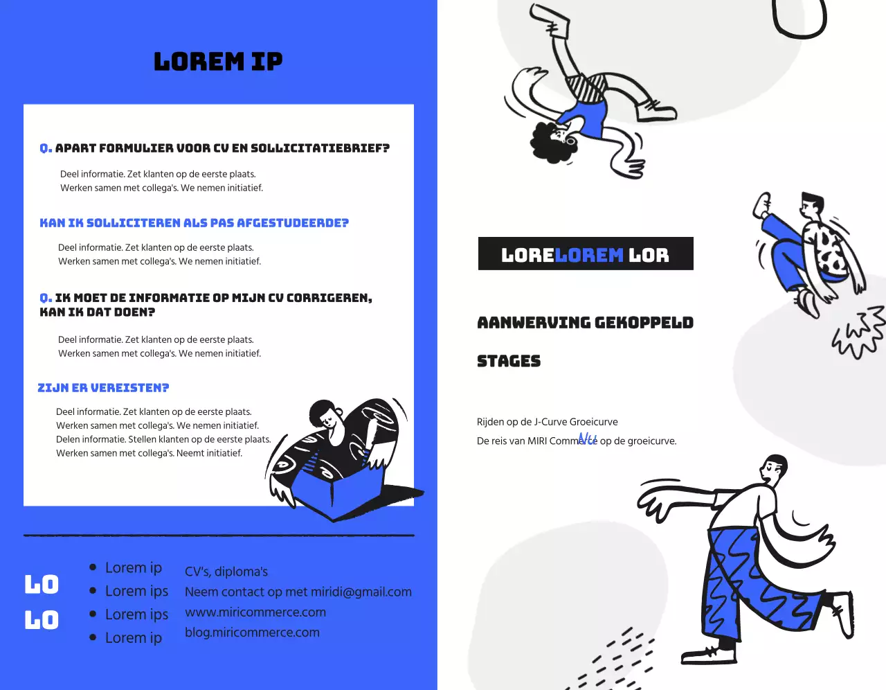 Een welkomstpakket ter herinnering aan je loopbaanstage met een blauw-zwarte menselijke illustratie.