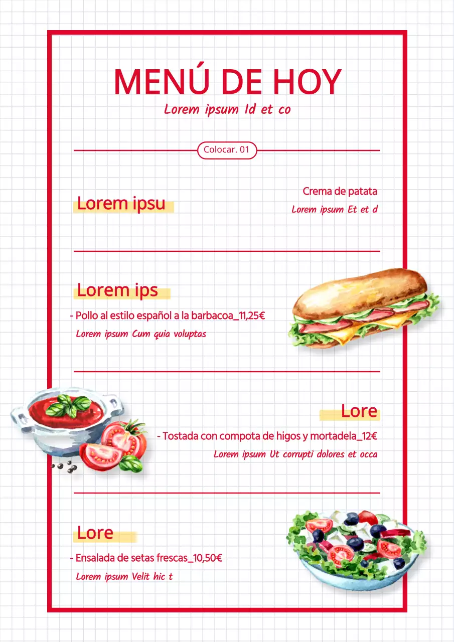 Menú del brunch ilustrado en rojo