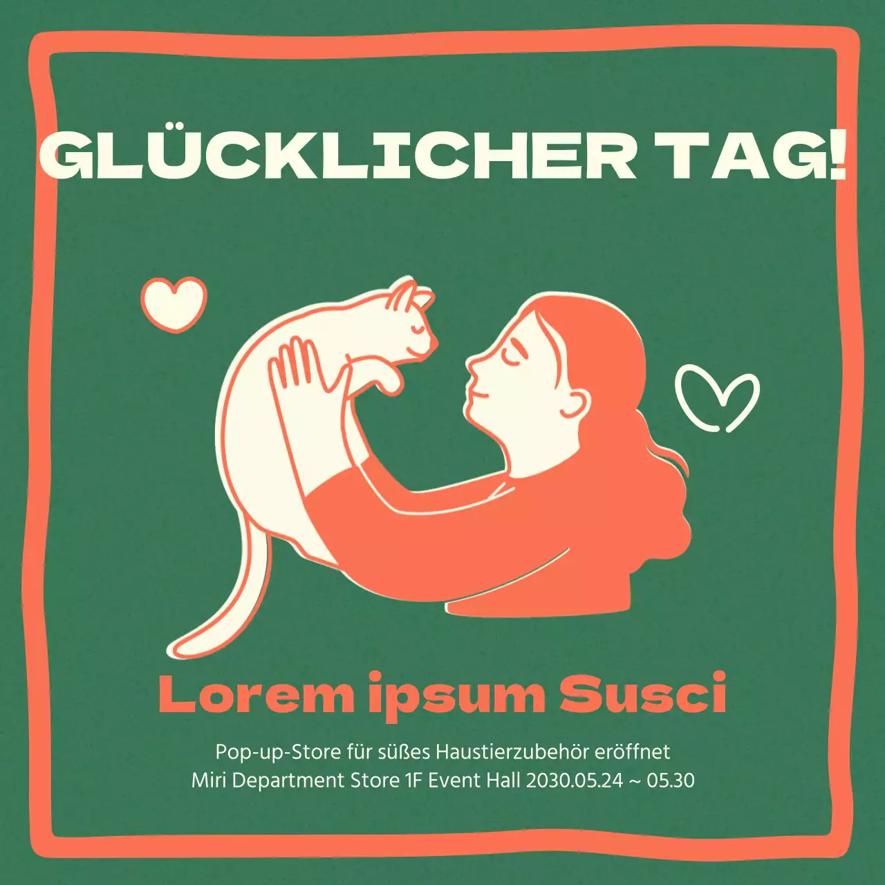 Eine niedliche, orangefarbene und minzige Aktion für Haustiere