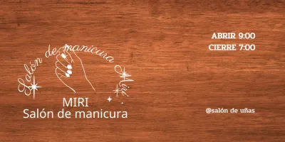 Cartel clásico de salón de manicura con texto en blanco e ilustración de una mano en forma de estrella.