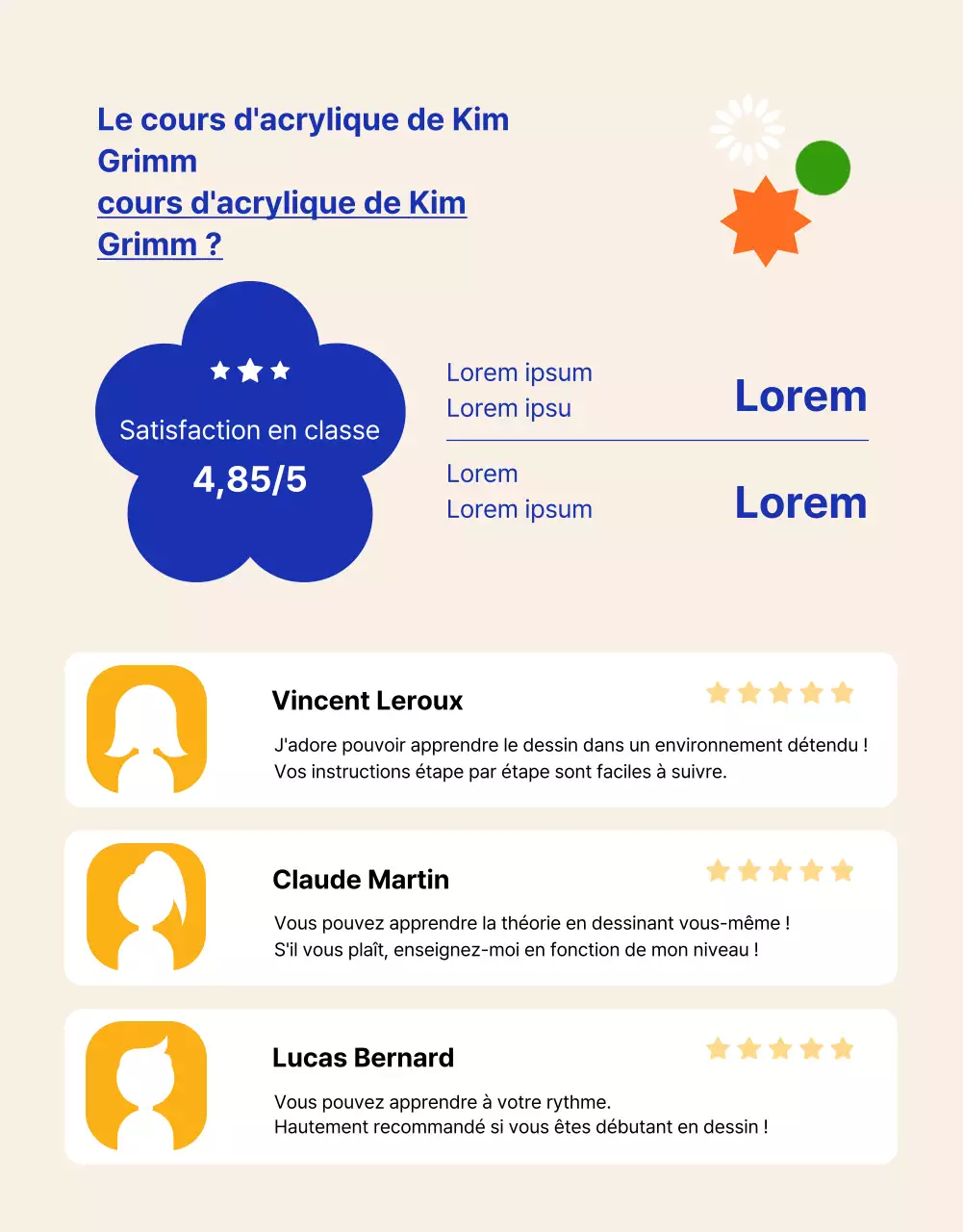 Annonce d'un cours d'art d'une journée avec une touche de beige et de bleu