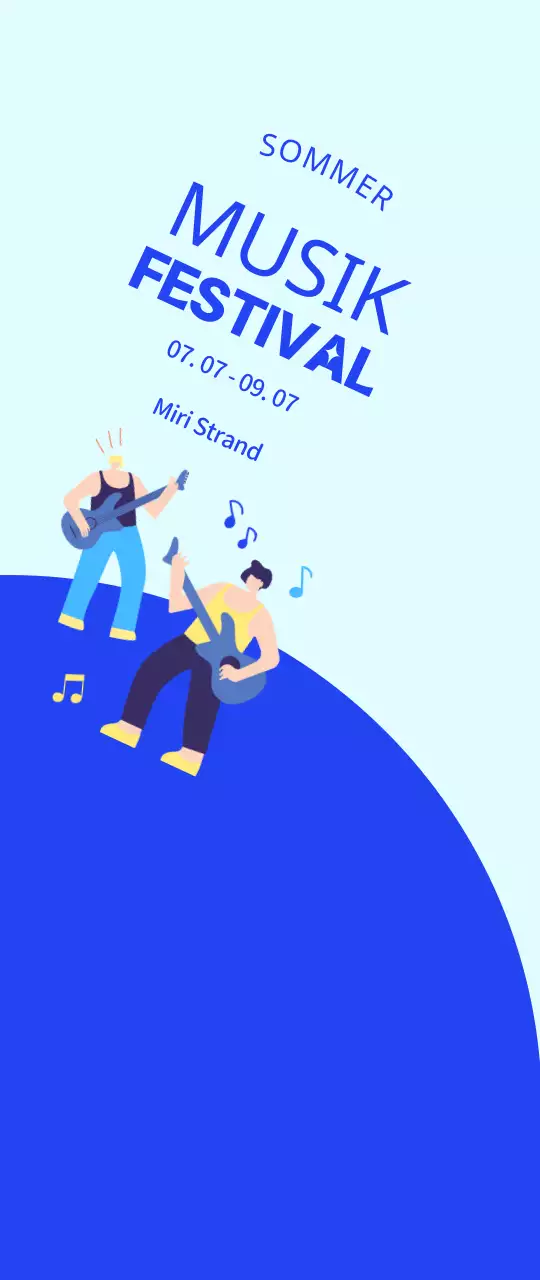 Werbung für ein Festival mit einer blauen, coolen Illustration eines Künstlers