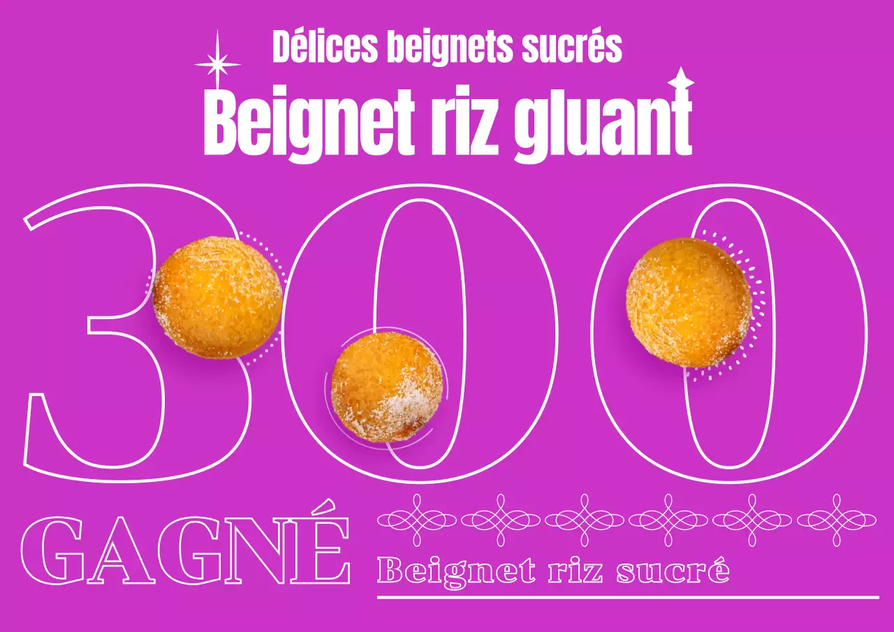Une affiche de street food avec une typographie et une photo d'un beignet de riz glutineux en rose primaire.