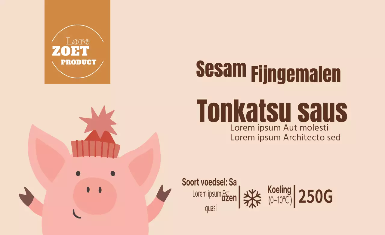 roze illustratie schattig voedsel tonkatsu saus label