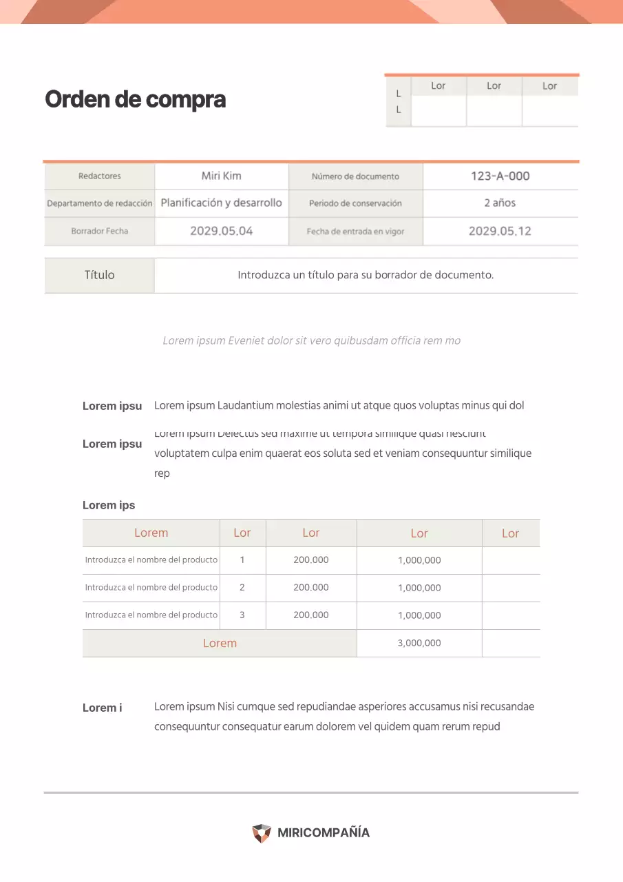 Una carta de intenciones naranja y beige con un concepto normal