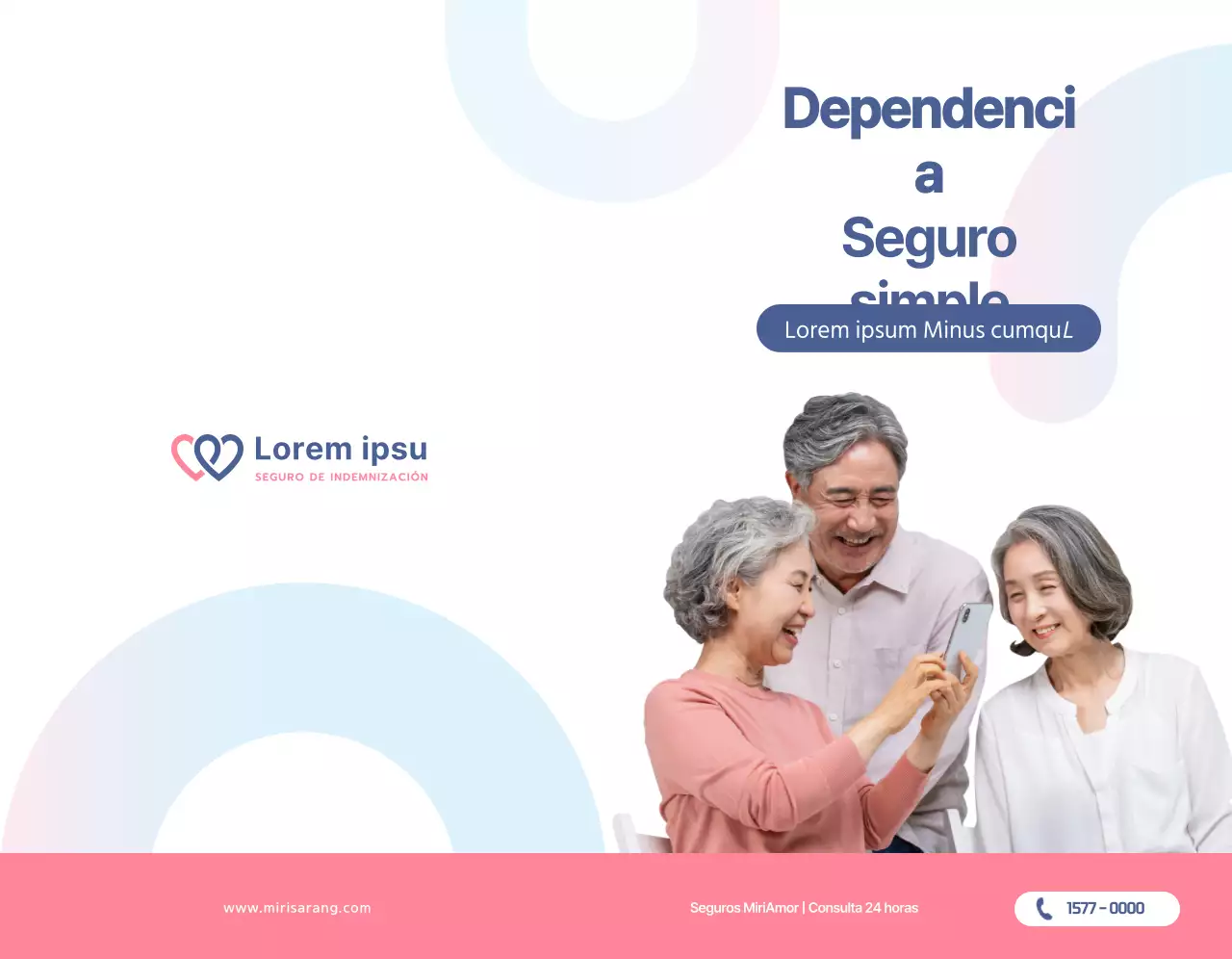 Texto e imágenes sencillas en rosa coral para promocionar Mirisarang Insurance.