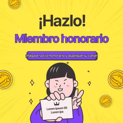 Fondo Amarillo Miembro Honorario Efectos Fuertes Banner Divertido con Moneda Volando