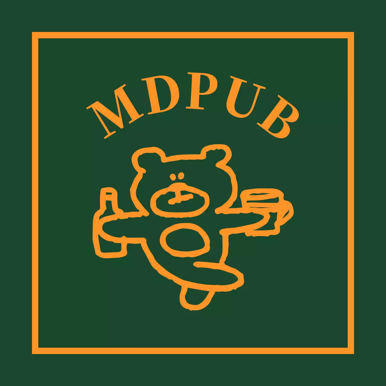 お酒のボトルを持ったクマが描かれた縁取りが黄色の緑色のパブバレット。