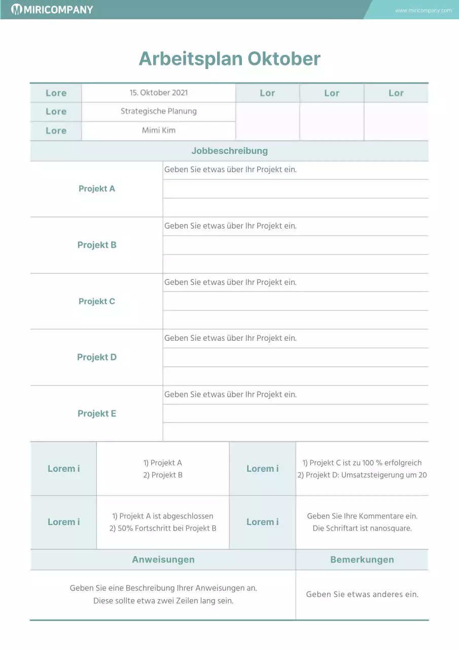 Minzfarbener Businessplan für Unternehmen