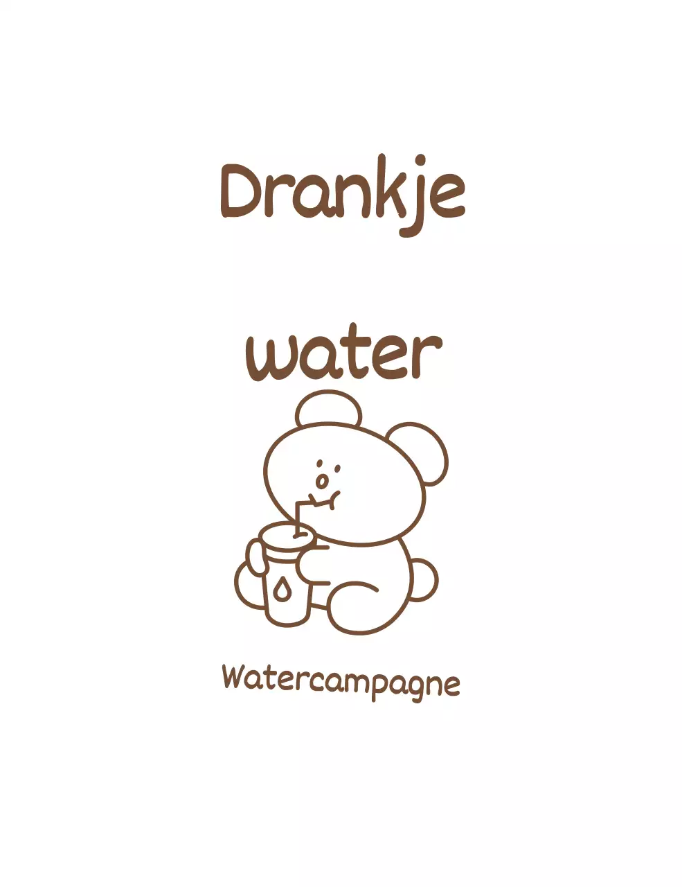 Een waterdrinkcampagne met een schattige en eenvoudige illustratie van een bruine beer