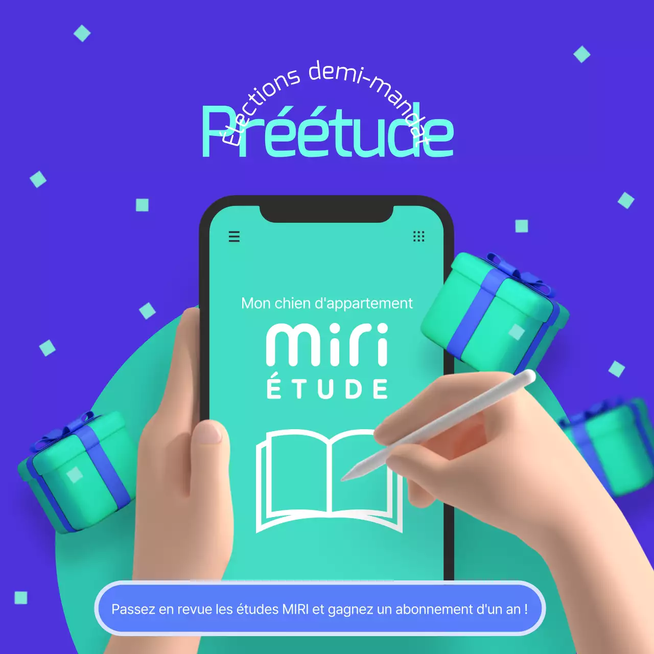 Promotion de cadeaux pour l'application d'étude en bleu et chartreuse
