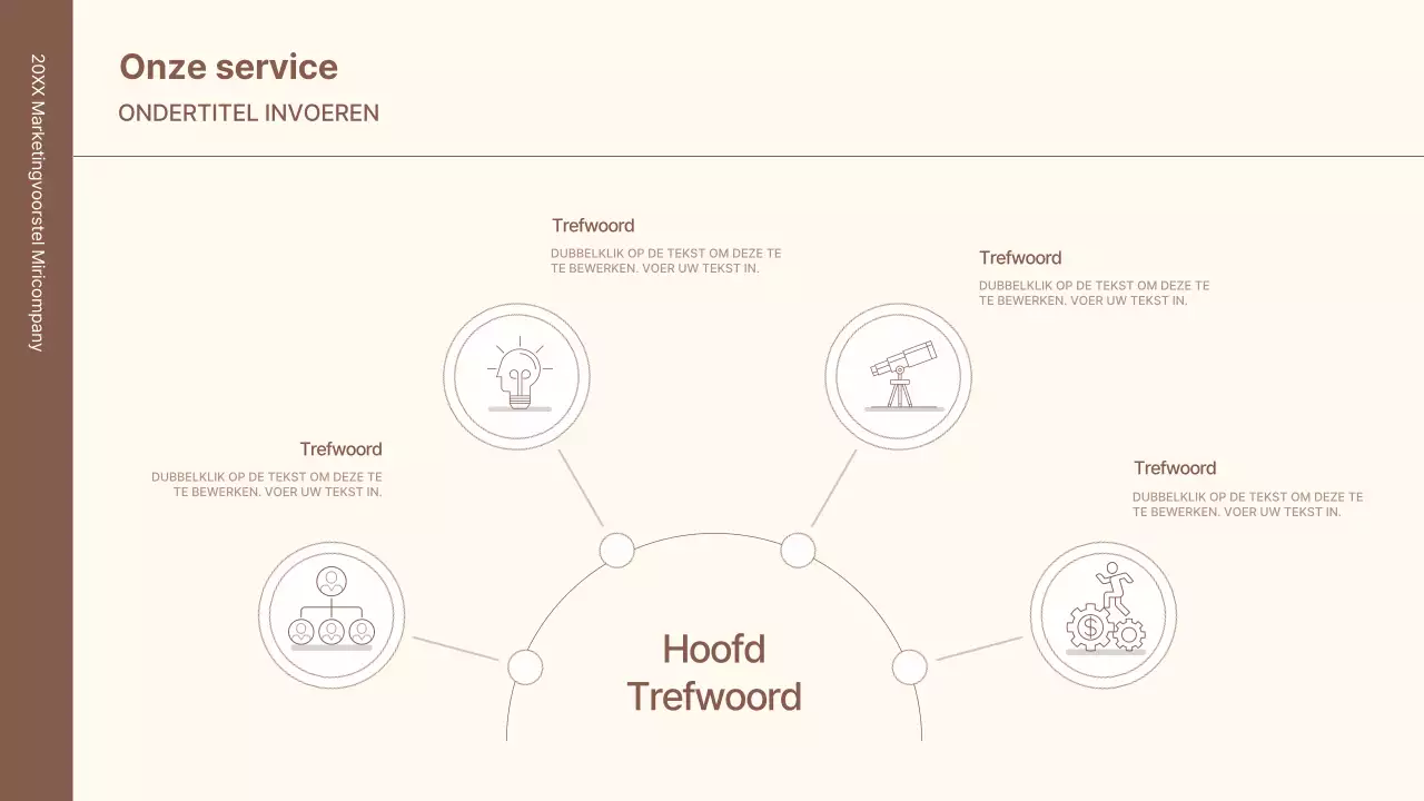 Een zakelijke conceptkit met minimalistische en eenvoudige lijnen in bruin.