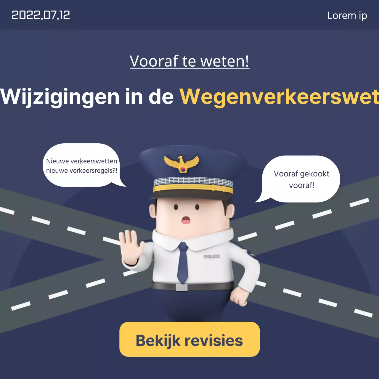 Promoot je rijschool met deze leuke navy en gele Wegenverkeerswet banner.