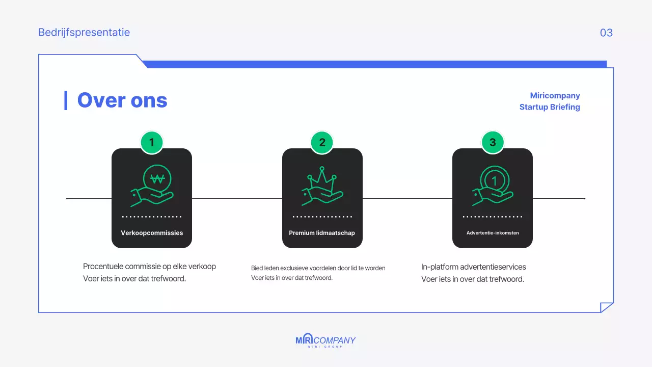 Een modern, blauw pitchdeck voor je startup
