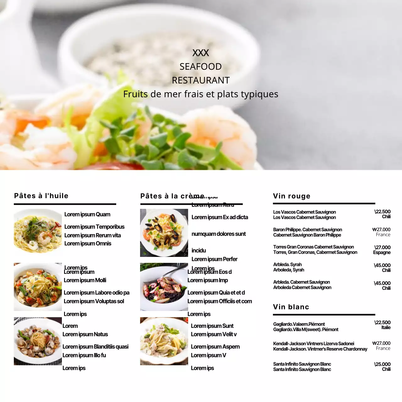 Menus des restaurants