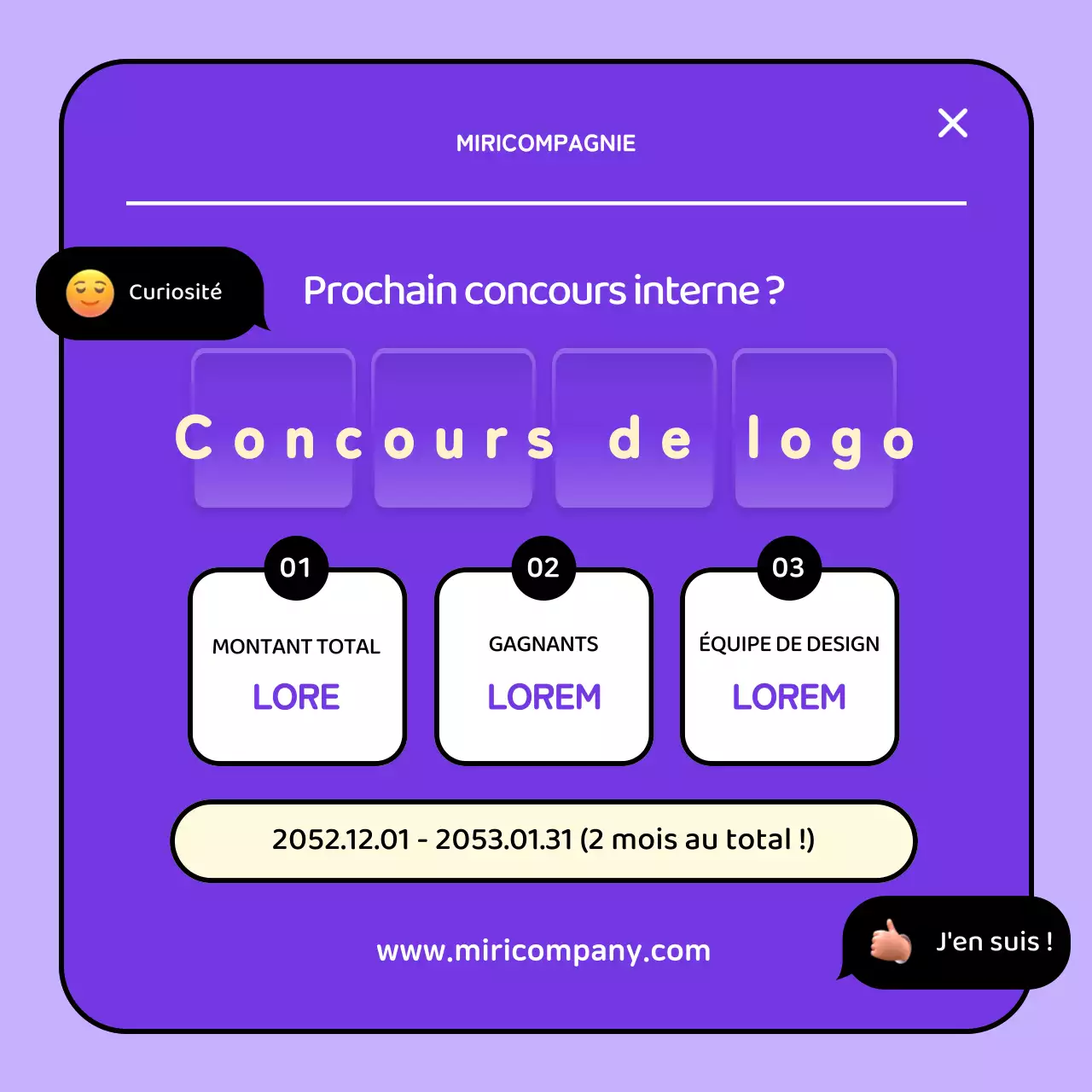 Le slogan violet et jaune vainqueur de notre concours interne