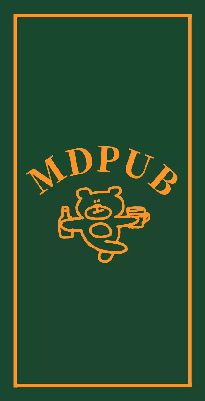 お酒のボトルを持ったクマが描かれた縁取りが黄色の緑色のパブバレット。