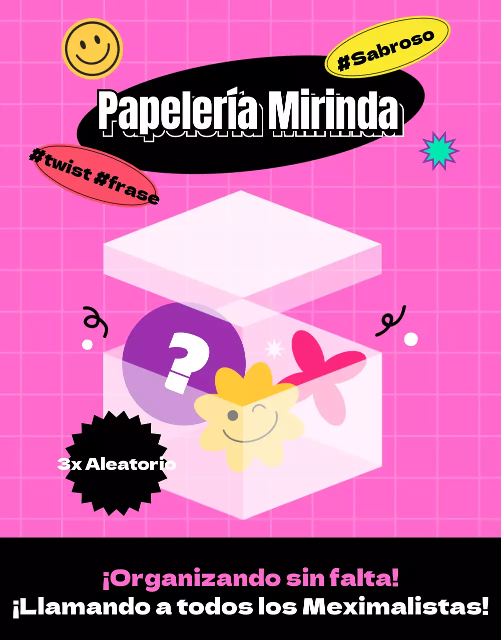 Random Box Event escrito en una pizarra rosa