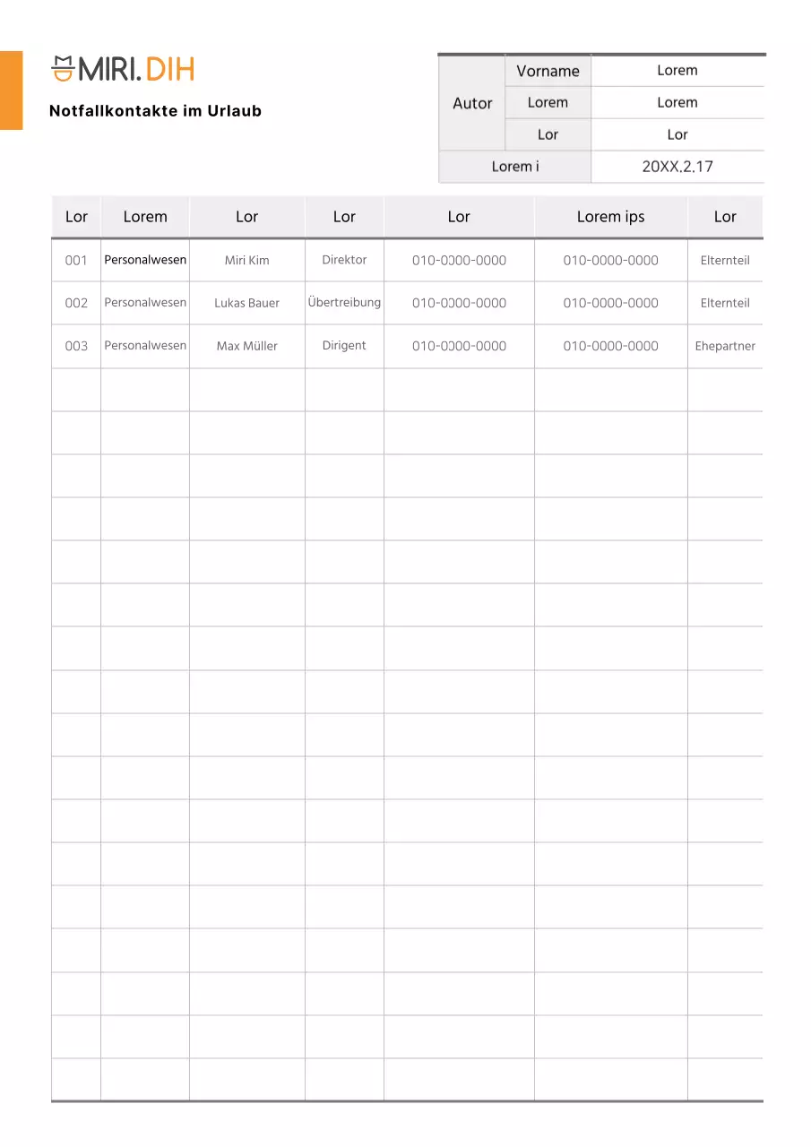 Einfache Dokumentation der Notfallkontaktliste für den Urlaub