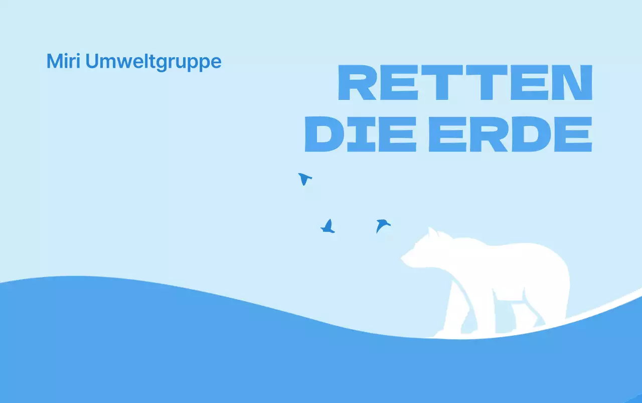 Ein sauberes Konzept für eine Umweltorganisation mit einer Eisbärenillustration in Hellblau und Blau.