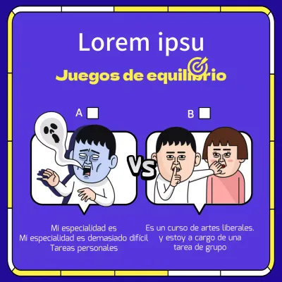 Plantilla de juego para equilibrar la vida universitaria en morado y amarillo