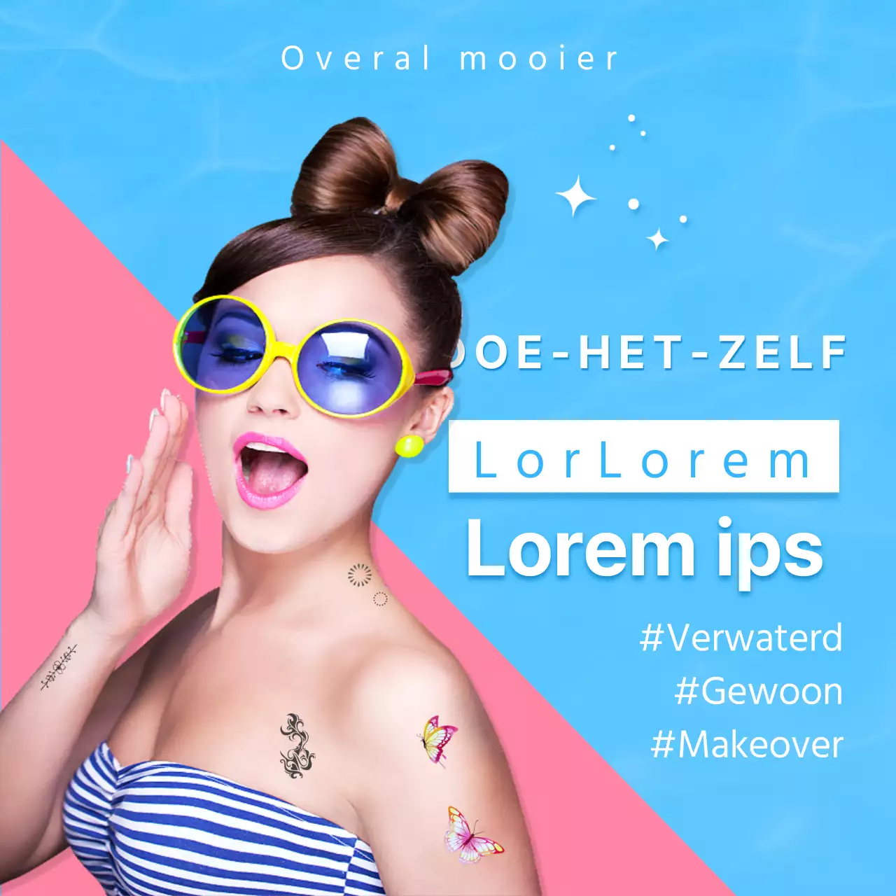 Mode tattoo sticker promotioneel ontwerp in blauw en roze