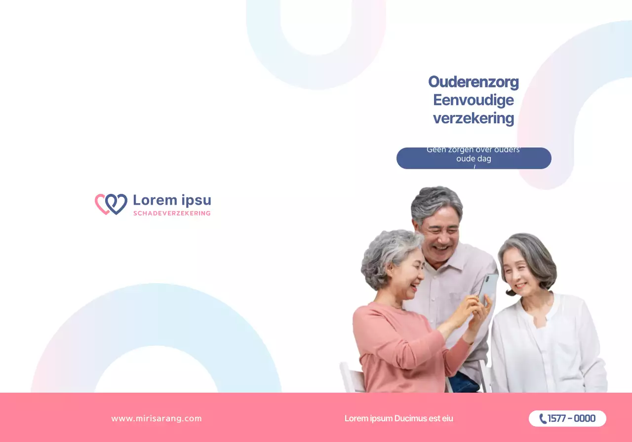 Eenvoudige koraalroze tekst en afbeeldingen om Mirisarang Insurance te promoten.