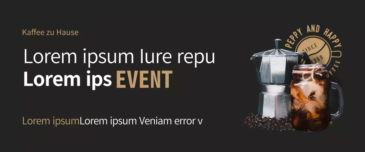 Schwarzes und braunes Veranstaltungsbanner zum Thema Kaffee