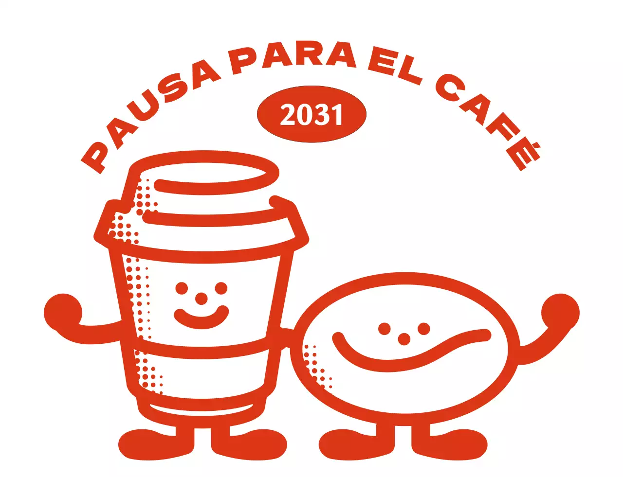 Una cafetería con un logotipo de texto en rojo y un simpático personaje de café