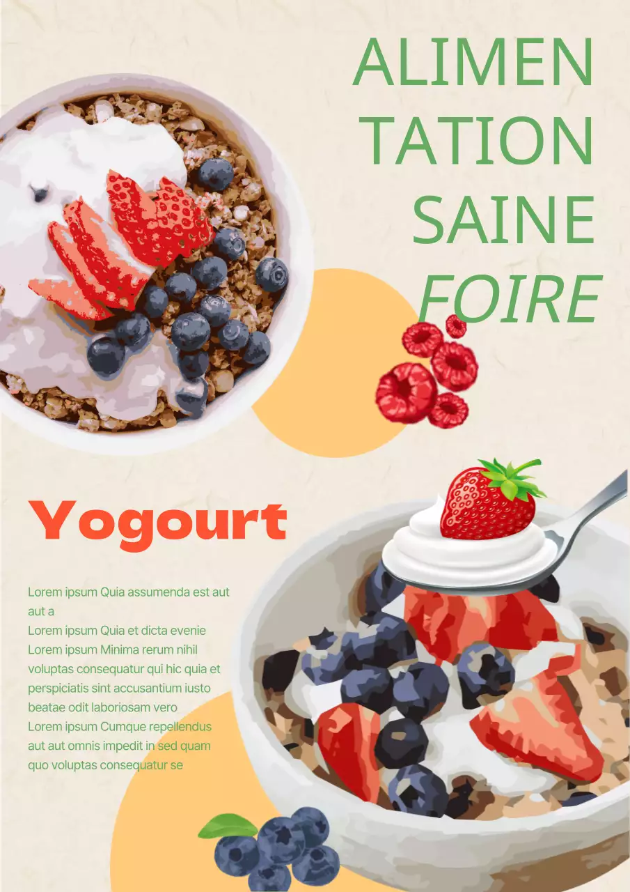 Salon du yaourt et de l'alimentation saine sur fond jaune