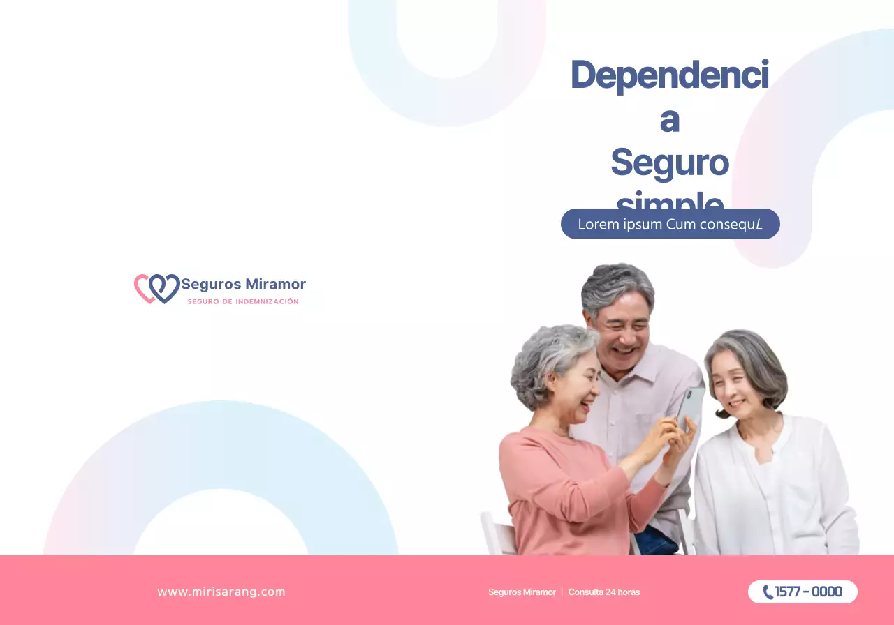 Texto e imágenes sencillas en rosa coral para promocionar Mirisarang Insurance.