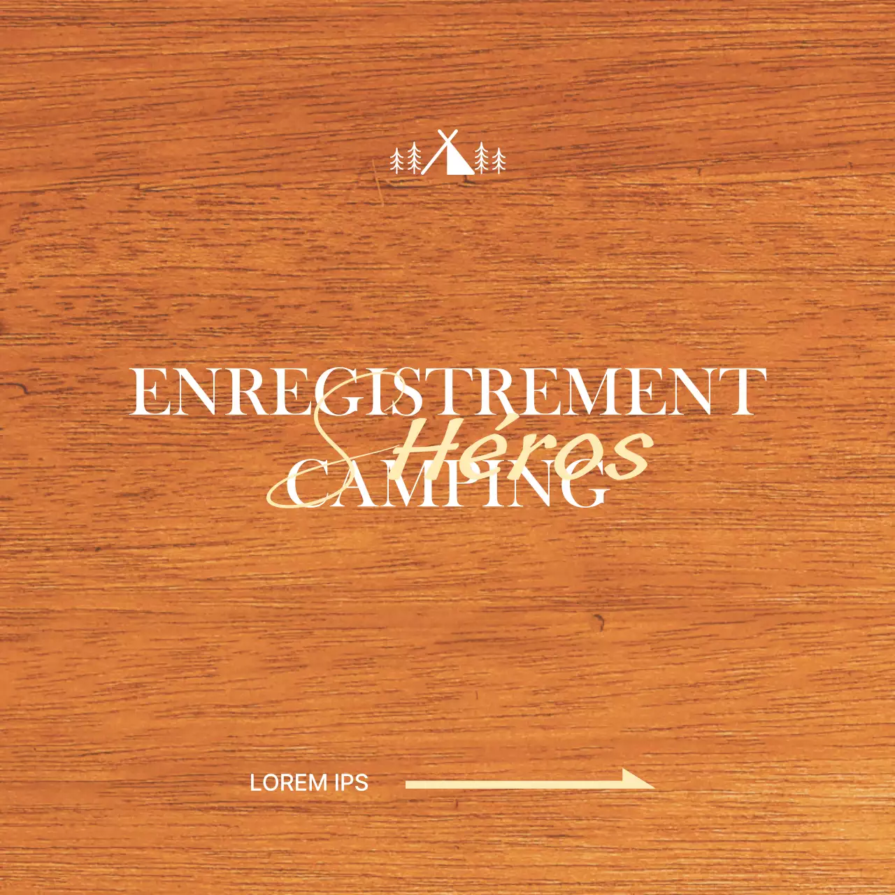 Emplacement d'un bureau dans un camping avec un concept émotif comprenant des illustrations de camping en blanc et en jaune