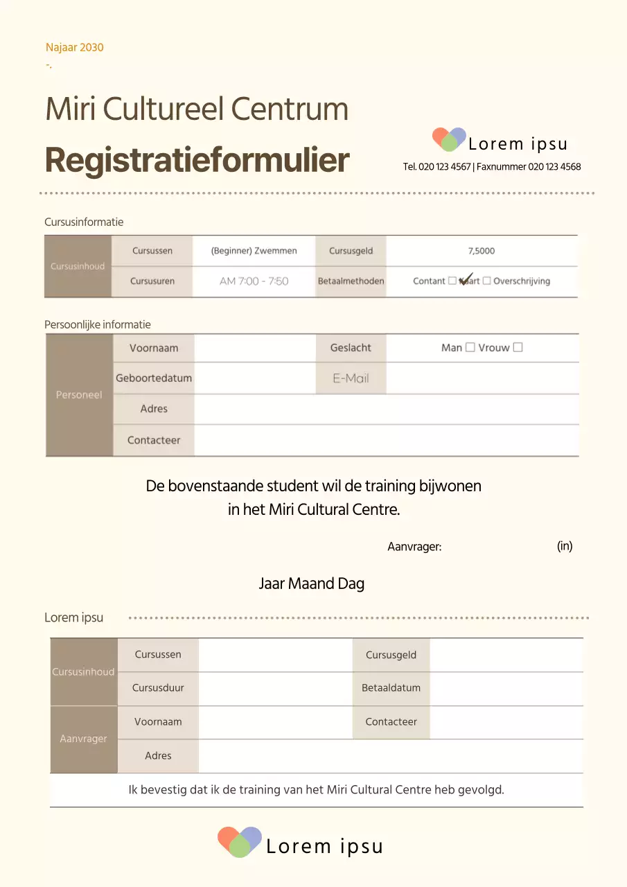 Braunton's cultureel centrum begeleidende brief en aanvraagformulier