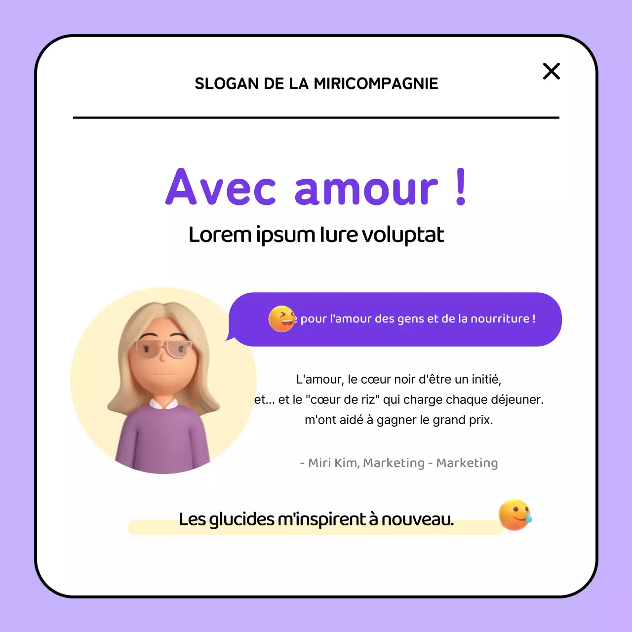 Le slogan violet et jaune vainqueur de notre concours interne