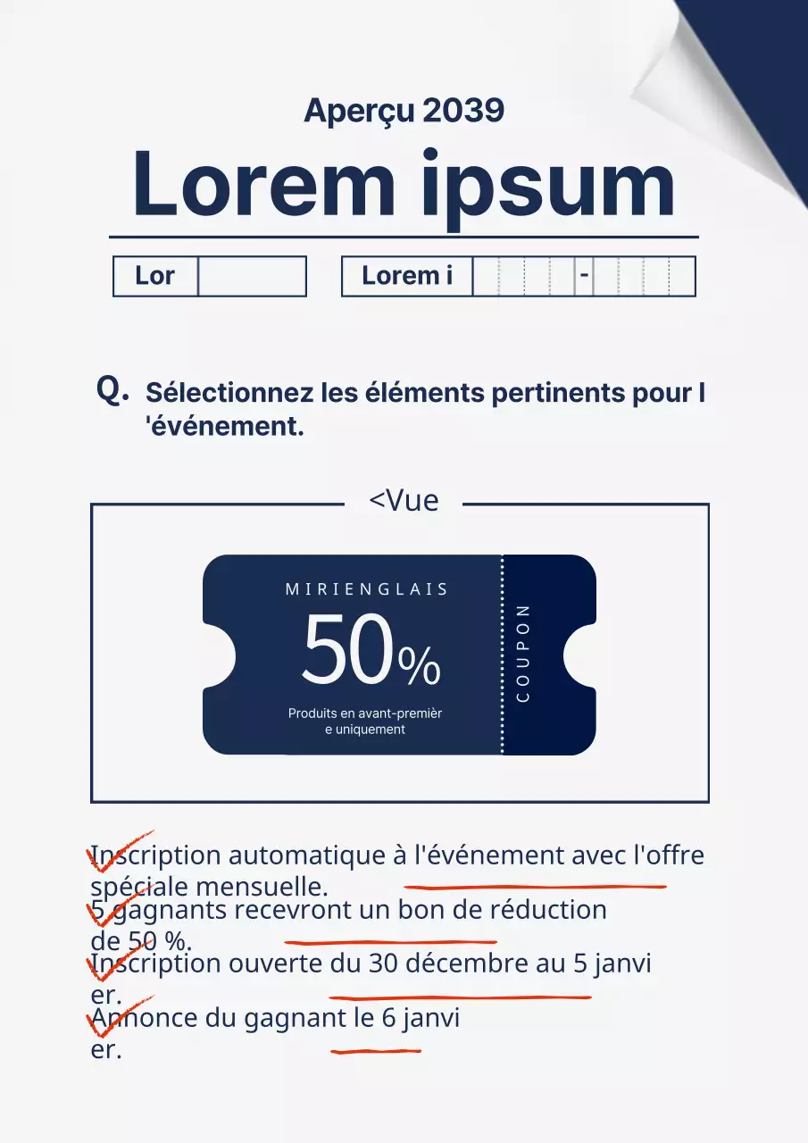 Evénement à prix réduit sur le thème du papier d'examen bleu marine