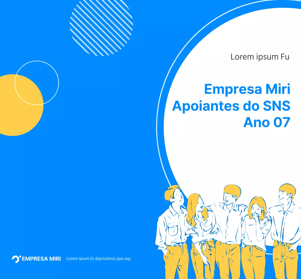Um conceito simples para uma lembrança de um apoiante da empresa, com círculos azuis e amarelos.
