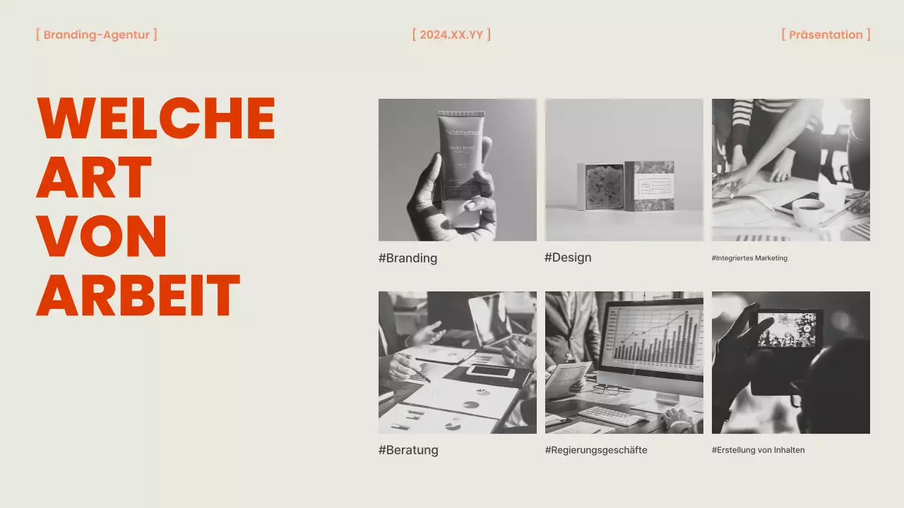 Eine orangefarbene und schicke Markenagentur