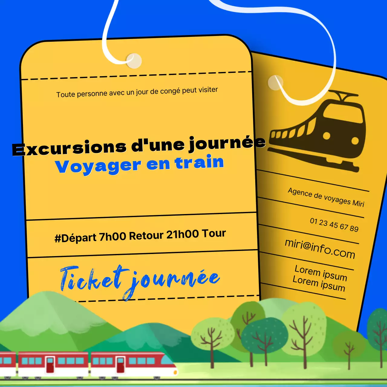 Billet Farfan jaune Illustration simple Train Voyage Événement